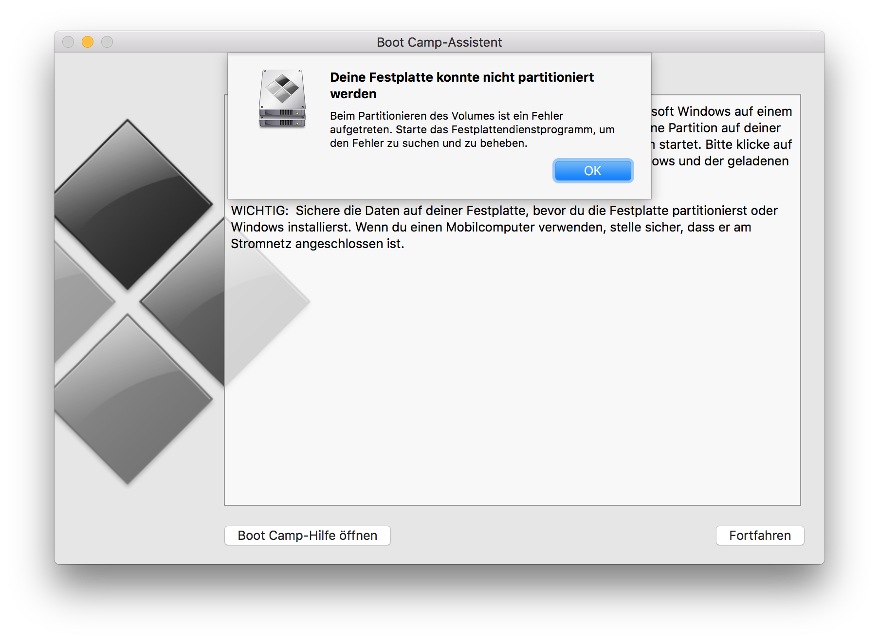 Festplatten Mit Master Boot Record Können Nicht Partitioniert Werden MacOS BootCamp-Fehler: Festplatte konnte nicht partitioniert werden