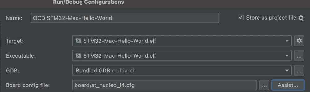 Clion: Configure OpenOCD and STM32 board